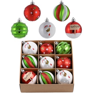 Valery Madelyn Weihnachtskugeln,9 stück 6cm Christbaumkugeln Weihnachtskugel mit Geschenkpaket, Weihnachtsbaumschmuck Christbaumschmuck mit Aufhänger,deko Weihnachten,Thema Rot Grün Weiß