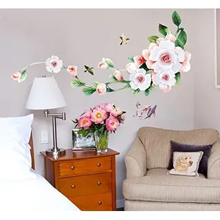 COVPAW® Wandtattoo Wandaufkleber XXL Rosa Rose Blumen Wandsticker Wandbild Bilder Wohnzimmer Schlafzimmer Deco