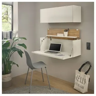 Lomadox Büromöbel-Set CRISP-61, (Spar-Set, 2-tlg., Sekretär Hängeschrank), Schrank mit Hängesekretär, weiß mit Eiche weiß