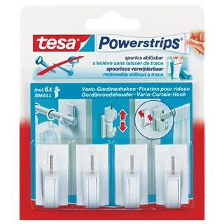 Tesa - 58034-00007-00 4x Befestigungen für Vorhänge + 6 Powerstrips – weiße Haken – 4 Stück