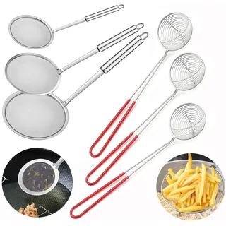 6 Stück Schaumkelle Edelstahl,Spinnen Sieb, Feines Sieb Schaumlöffel | Spinnensieb Skimmerkelle,Schaum Löffel Filter Set,Geeignet zum Kochen,Braten,Dünsten und Schöpfen von Speisen in der Küche