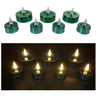 Online-Fuchs LED-Kerze - 7er Set LED Teelichter XL Shiny mit 6-Stunden Timerfunktion (realistische Flamme, in Silber, Rot, Grün und Taubenblau), mit spiegelnder Glanzoberfläche grün