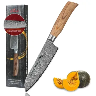 Wakoli EDIB Pro Damast Santoku Messer mit Gravur – Personalisiertes Küchenmesser, 16 cm Klinge aus 67 Lagen Damaststahl (VG10-Kern), ergonomischer Pakkaholzgriff – Profi Santokumesser in Geschenkbox