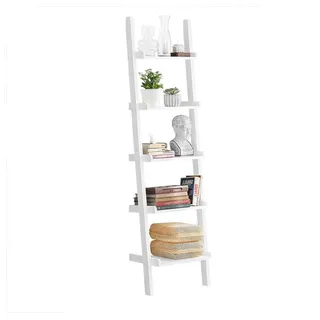 SoBuy Leiterregal FRG17, Wohnzimmer, Schlafzimmer, Küche, Standregal Bücherregal Badregal Wandregal mit 5 Ebenen weiß