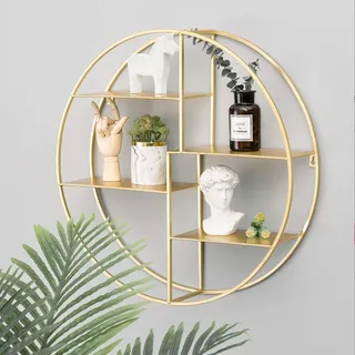 EIVD Wandregale Runde Metall Wohnzimmer Schwimm Regale Multifunktionale Dekorative Partition Bar Kreative Wanddekoration Lagerregal Schlafzimmer Bücherregal (Farbe : Gold)