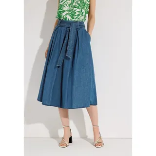 MORE&MORE A-Linien-Rock weit ausgestellter Midirock, Denim blau 32