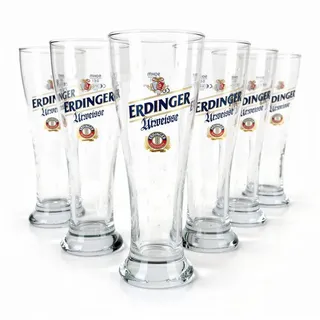 SAHM Bierglas Erdinger Urweiße 0,5l Weizenglas mit Logo–stilvoller Weißbiergenuss, 6-tlg., Perfekte Schaumbildung & Aromafaltung