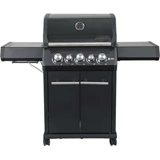 SANTOS Gasgrill S-318 Blackline mit 3 Hauptbrenner, Infrarotseitenbrenner & Heckbrenner | inkl. Drehspieß, Rostheber & Silikonablage | Schwarz - Schwarz