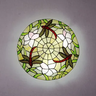 Libelle Schlafzimmer Deckenleuchte Vintage Deckenlampe Esszimmer Retro Jugendstil Gang Beleuchtet Porch Light Corridor Leuchten Badezimmer Balkon Farbe Glas Lampenschirm E27 MAX 40W (40CM)