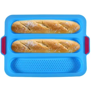 KeepingcooX® Baguette-Backblech für 3 Baguettes, 34x24x3 cm - Antihaft Silikon Baguetteform, Brot Crisping Tray, Laib Backform, Perfekt für French-Bread, Breadstick und Brötchen