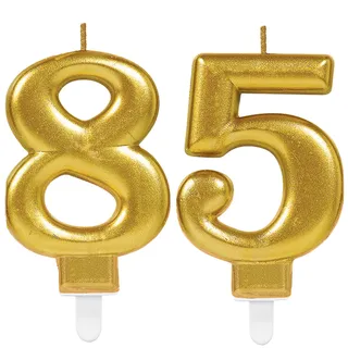 Carpeta 2X Zahlenkerzen * Zahl 85 * in Gold | 11cm x 9cm groß | Deko Goldene Hochzeit Jubiläum Geburtstagskerze Kerze Geburtstag