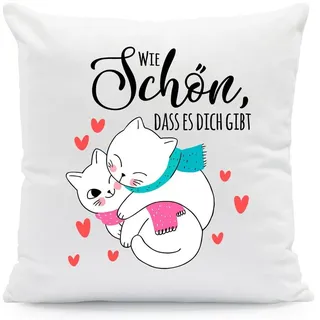GRAVURZEILE Zierkissen mit Spruch - Wie schön, dass es dich gibt, starke Farben ohne Verblassen, Maschinenwäsche geeignet - mit Füllung