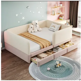 i@home Daybett Polsterbett, Kinderbett 140x200 cm, Jugendbett, Einzelbett, Tagesbett, Mit Sicherheitsumrandung und Abgerundeten Ecken, mit Bettkasten, rosa rosa