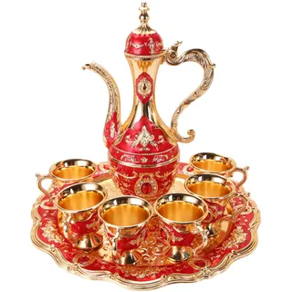 Marokkanisches Tee -Set, 6pcs türkische Kaffeetasse Set mit Topf, Vintage Küchenzubehör türkische Kaffeetasse, Teetassen, Topf und Tassen