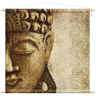Bilderdepot24 Wandteppich modern Vintage Spirituell gold, quadratisch, Höhe: 2.6 mm, großes Wandbild aus Natur-Baumwolle Wandbehang Stoffbild Tuch Wollseil goldfarben quadratisch | 145 cm x 145 cm x 2.6 mm