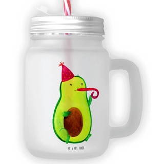 Mr. & Mrs. Panda Trinkglas Mason Jar Avocado Feier - Geschenk, Fete, Strohhalm Glas, Henkelglas, Sommerglas, Einmachglas, Veggie, Vegan,