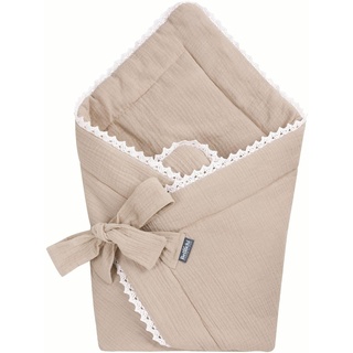 Bellochi 2in1 Baby Einschlagdecke Babyhörnchen - 75 x 75 cm - 100% Musselin Wickeldecke - für Kinderwagen, Babybett oder Kindersitz - Ganzjährig - ÖKO-TEX Zertifiziert - Beige