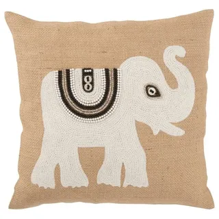 J-Line by Jolipa Dekokissen Kissen mit Elefant natur farbig Weiß inkl. Füllung 45 cm, abnehmbare Hülle, inkl. Inlet weiß