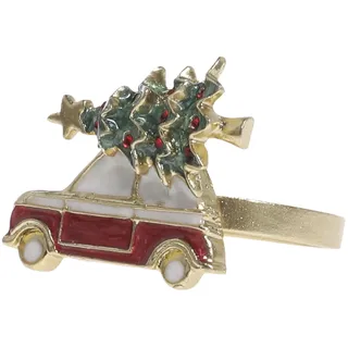 Chic Antique Serviettenring mit Auto und Weihnachtsbaum, H4/L4,5/B4,5 cm, messing