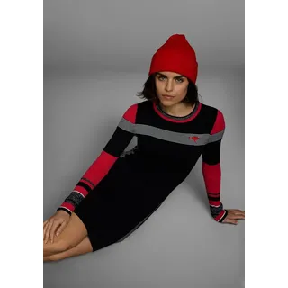 KangaROOS Strickkleid, figurbetont, lang, sportiver Look, aus Baumwollmix, Langarm KangaROOS schwarz-rot-weiß