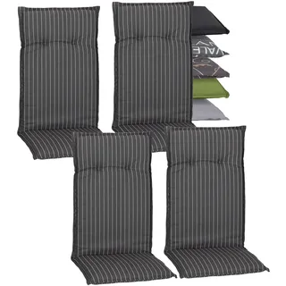 Beo Gartenstuhlauflagen Hochlehner 4er Set Barcelona | Made in EU nach Öko-Tex Standard | Hochlehner Auflagen waschbar | Atmungsaktive Stuhlauflagen Hochlehner mit Nadel-Streifen