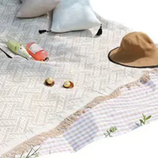 Picknickdecke, Baumwoll-polyester-mischgewebe, Maschinenwaschbar, Picknickdecke Für Den Außenbereich, Weiß, 180 X 180 Cm / 70,9 X 70,9 Zoll.