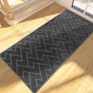 DigiRigi® Schmutzfangmatte innen 60×150 cm – schmaler Mikrofaser-Läufer, waschbar, TPR Anti-Rutsch, verstärkte Ränder, schmutz- & feuchtigke... - Grau