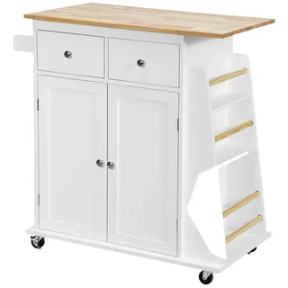 Costway Küchenwagen mit Arbeitsplatte mit Verstellbarem Regal Weiß