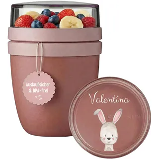 wunderwunsch Mepal Müslibecher personalisiert, Pot Joghurtbecher, to go Becher, Geeignet für Tiefkühler, Mikrowelle und spülmaschinenfest mit Wunschnamen (Hase, dunkelrosa)