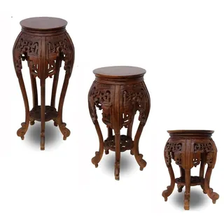 Oriental Galerie Rundhocker Pott Blumenhocker Beistelltisch Nachttisch Teak Holz Hocker Barock Massiv, Farbe:Dunkelbraun, Größe:65 cm