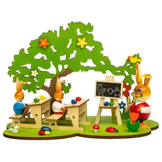 SIKORA Osterdeko Farbenfrohe Holz Hasenschule 22 cm