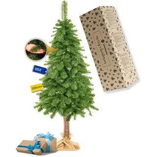 Künstlicher Weihnachtsbaum Kiefer auf Stamm 220 cm – Springos | Realistische PVC-Kiefer mit Naturstamm, dichter Krone und Holzoptik für eine natürliche Weihnachtsdekoration