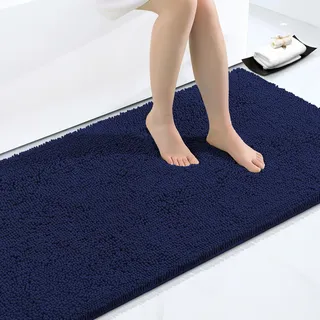 Homaxy rutschfeste Badematte Mikrofaser Chenille Badezimmer Badteppich Saugfähige Hochflor Badvorleger-60 x 120 cm, Marine Blau