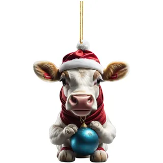 Weihnachtsdeko 2D Weihnachtskuh Anhänger Acryl Kuh Weihnachtsschmuck Lustig Weihnachtskugel Kuh Ornament Fenster Tür Auto Hängende Deko Party Weihnachten Geschenk Christbaumschmuck (A-024, One Size)