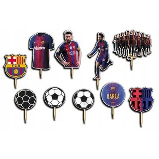 Festivalartikel Tortenstecker FC BARCELONA Topper Set 10 Stk Geburstag Torten Deko Kuchen Junge weiß