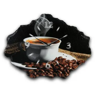 Kreative Feder Wanduhr Design-Wanduhr aus Stein (Beton) „Kaffee“ (Funk- oder Quarzuhrwerk; ohne Ticken; elegant, außergewöhnlich, modern) schwarz