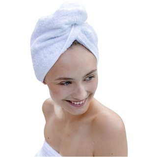 Haarturban weiß 100% Baumwolle I Kopfhandtuch, Turban Handtuch mit Knopf & Schlaufe