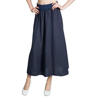 Caspar Faltenrock RO019 Damen langer Maxi Sommer Leinenrock mit figurfreundlichem Stretch Bund - Made in Italy blau XL - DE42 UK14 IT46 ES44 US12