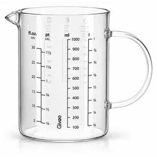 Messbecher 1L Glas hitzebeständig Messkanne Dosierhilfe 1000ml Messbehälter