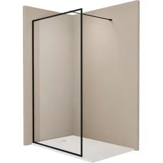 EMKE Emke, Duschkabine + Duschwand Walk In Dusche Duschtrennwand für Badewanne mit 8mm Nano-Beschichtung esg Klares Sicherheitsglas mit Schwarzer Rahmen, 120cm Stabilisator,