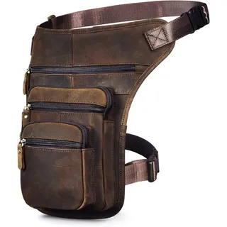 Le'aokuu Herren Echtes Leder Tasche Beinbeutel Beintasche Außenbeintasche Drop Leg Thigh Bag Messenger Bag 3111 (3111 Braun)