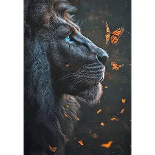 DCIDBEI Große 5d Diamond Painting Full Löwe Schmetterling 40x50cm Diamant Malerei Gemälde Malen nach Zahlen Löwe Blaue Augen Schmetterling Diamant Painting Lion Butterfly Craft Buddy Stark Sanft