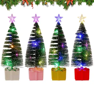 Skeadex Weihnachtsbaum Klein,4 Stück Mini Weihnachtsbaum mit LED Licht,Miniatur Weihnachtsbaum Künstlicher Tisch Weihnachtsbaum Mini,Mini Tannenbaum Deko Beleuchteter Weihnachtsbaum für Tischdeko