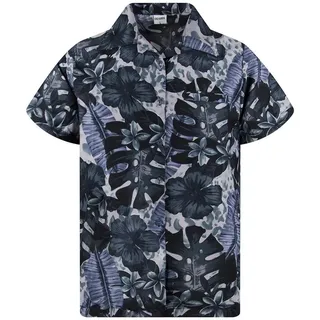 King Kameha Hawaiihemd Grün Lila Blume Funky Hawaii-Hemd Kurzarm Front-Tasche Stylish Unisex schwarz 5XL