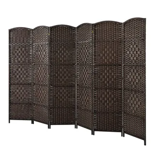 LIFEZEAL 6-teiliger Paravent, 271 x 180 cm Faltbar Raumteiler, Handgewebter Rattan-Trennwand mit Holzrahmen, Sichtschutz Raumtrenner Room Divider für Büro & Wohnzimmer (Braun)