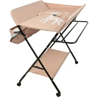 Wickelkommode Klappbar, Mobiler Wickeltisch, Babypflegetisch mit Sicherheitsgurt Ablagefächern, Tragbar Wickeltisch, Platzsparend & Stabil 80 * 66 * 98cm (Hellrosa)