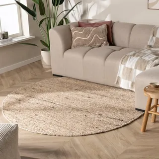 FRAAI | Home & Living Wollteppich Rund - Feline Taupe Ø 200 cm - Wolle - Flachgewebe - Einfarbig - Modern, Skandinavisch - Wohnzimmer, Esszimmer, Schlafzimmer