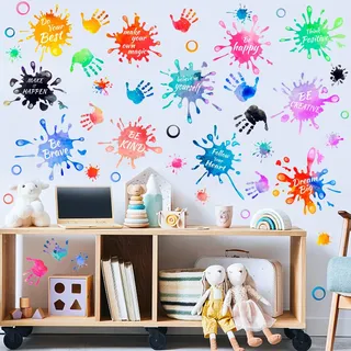 PLIGREAT Wandtattoo fürs Kinderzimmer 3 Bögen Bunte Wandsticker Mit Positiven Sprüchen, Bunter Kreis Wandaufkleber für Kinder Klassenzimmer Kunstzimmer Spielzimmer Schule Dekoration