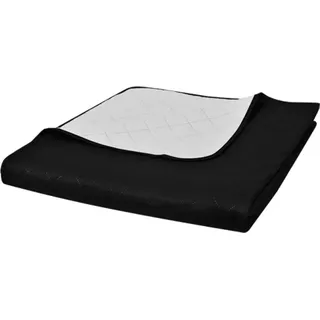 The Living Store Zweiseitige Tagesdecke Gesteppt Schwarz/Weiß 230x260 cm - Schwarz