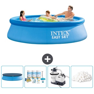 Intex runder aufblasbarer Easy Set-Pool – 305 x 76 cm – Blau – im Lieferumfang enthalten Abdeckung - Wartungspaket - Filterpumpe für Schwimm...